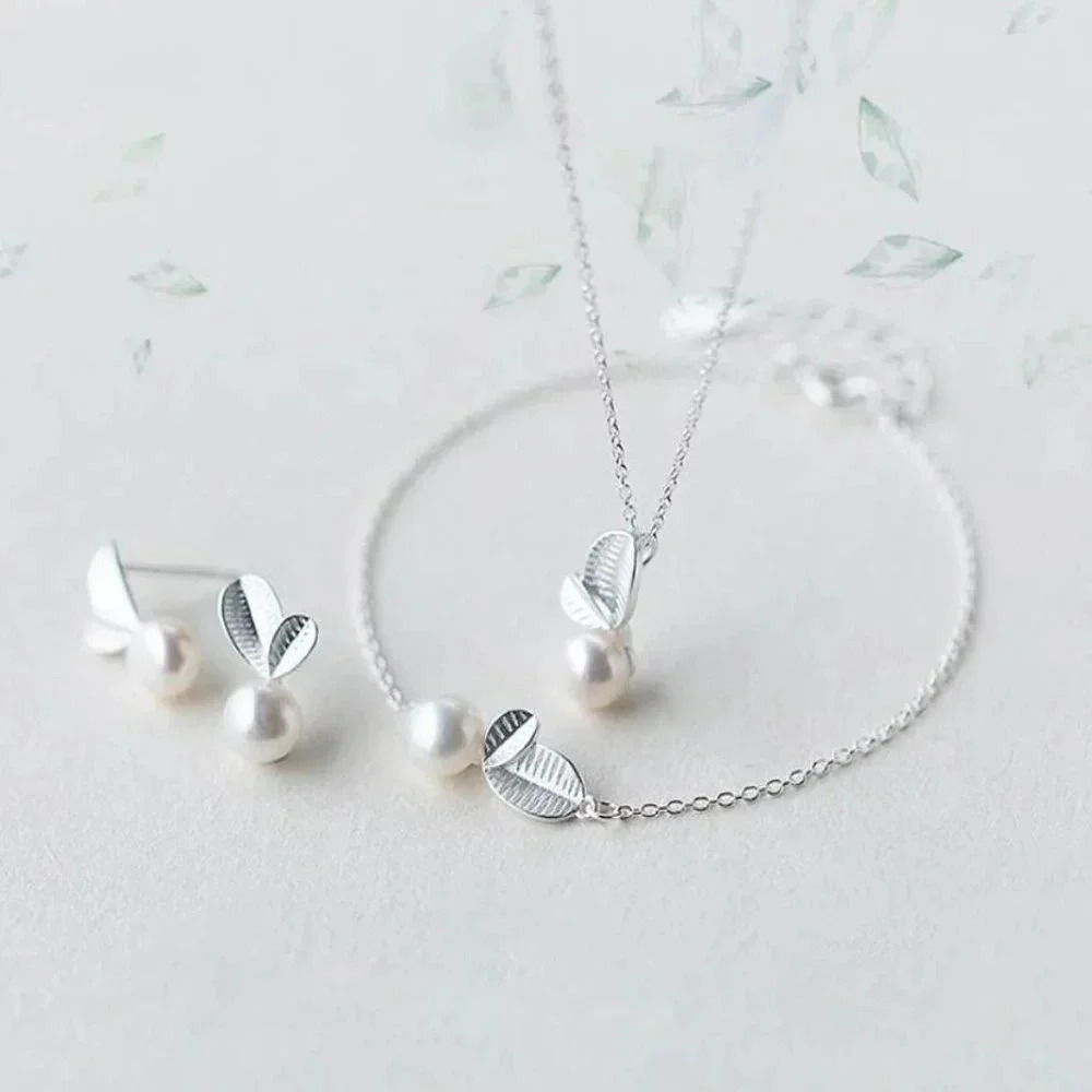 ✨Set of 3✨ 925 Sterling Silver Leaf Pearl Jewelry
